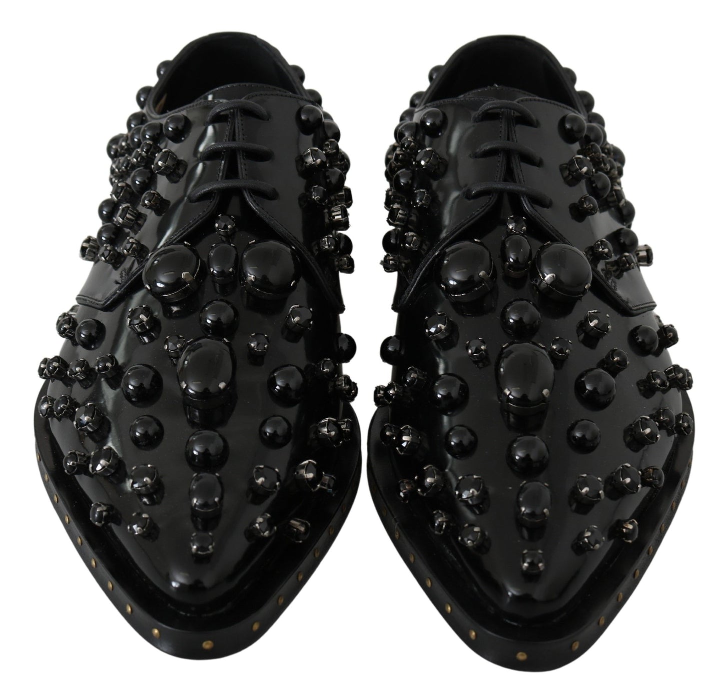 Dolce & Gabbana Elegant Black Crystal Leather Dress Shoes EU40 / US9.5