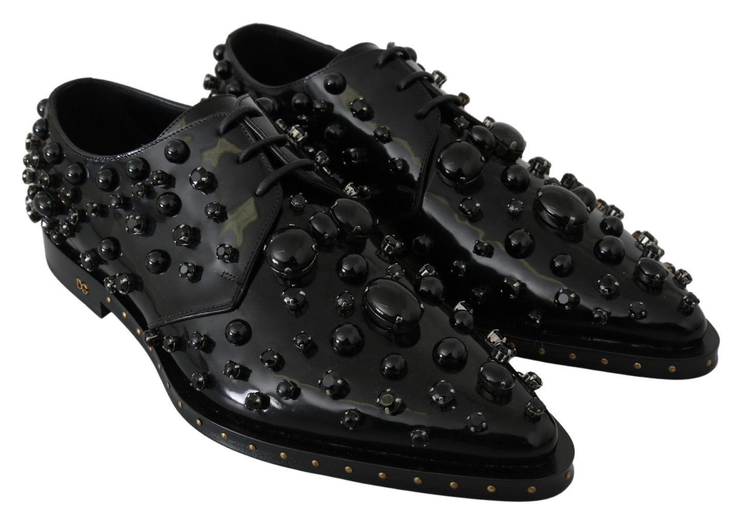 Dolce & Gabbana Elegant Black Crystal Leather Dress Shoes EU40 / US9.5