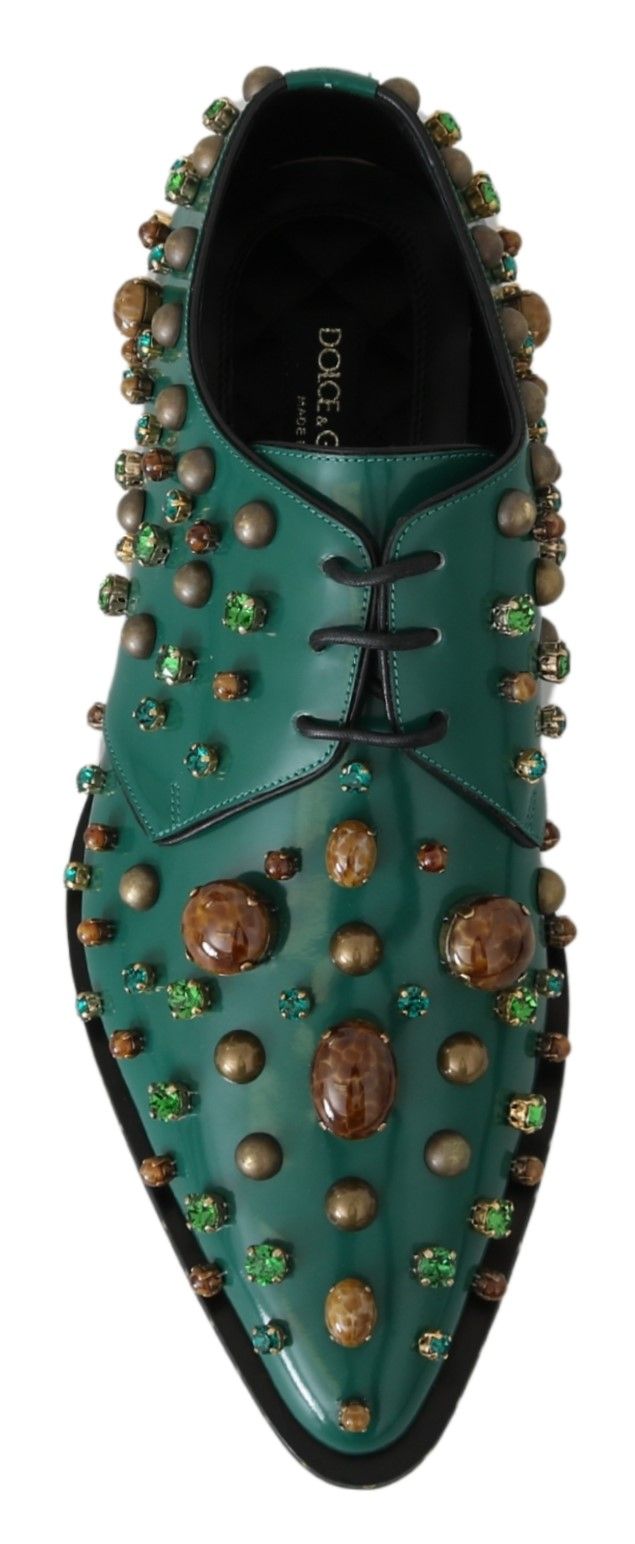 Dolce & Gabbana Emerald Leather Dress Shoes with Crystal Accents EU41 / US10.5