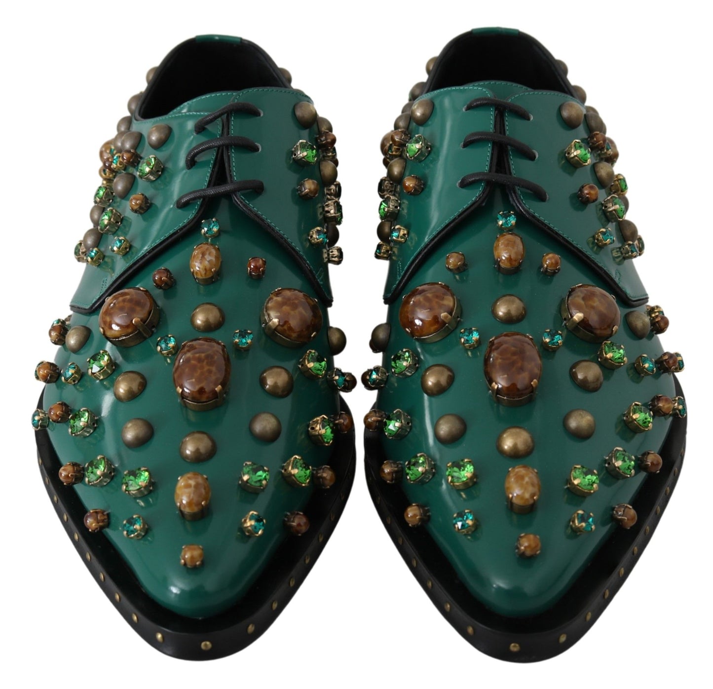 Dolce & Gabbana Emerald Leather Dress Shoes with Crystal Accents EU41 / US10.5