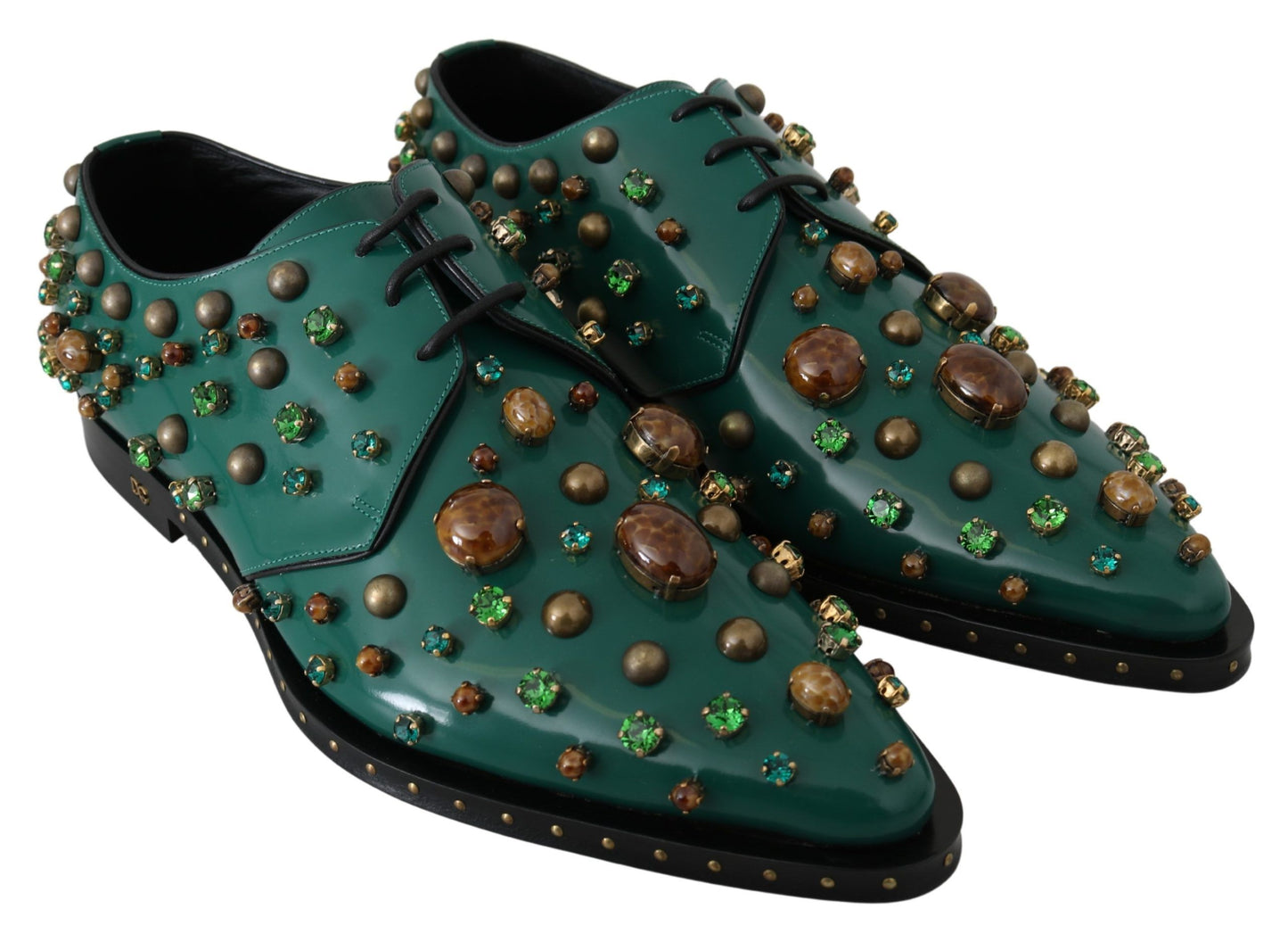 Dolce & Gabbana Emerald Leather Dress Shoes with Crystal Accents EU41 / US10.5