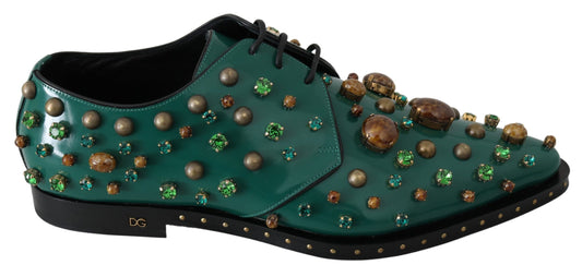 Dolce & Gabbana Emerald Leather Dress Shoes with Crystal Accents EU41 / US10.5