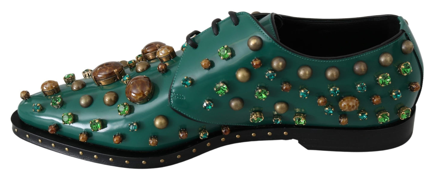 Dolce & Gabbana Emerald Leather Dress Shoes with Crystal Accents EU41 / US10.5