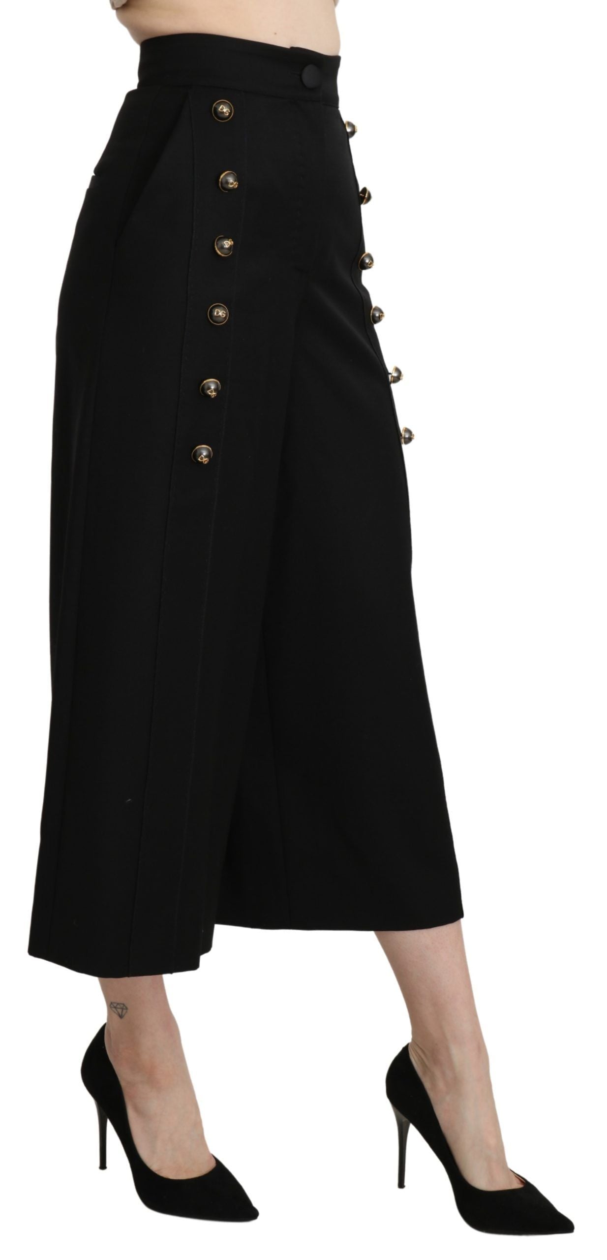 Dolce & Gabbana Elegant High Waist Wide Leg Virgin Wool Trousers IT36 / XS