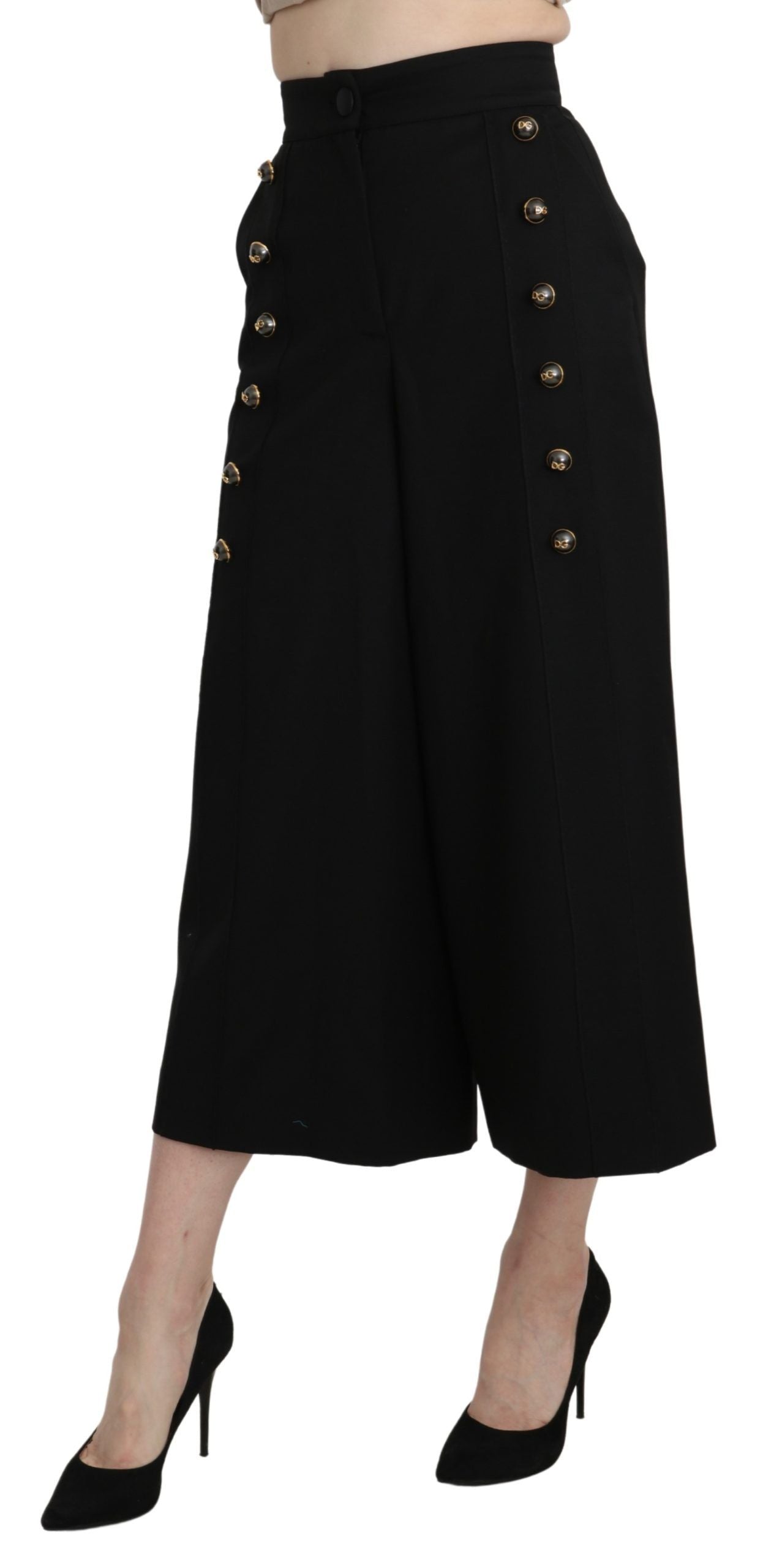 Dolce & Gabbana Elegant High Waist Wide Leg Virgin Wool Trousers IT36 / XS