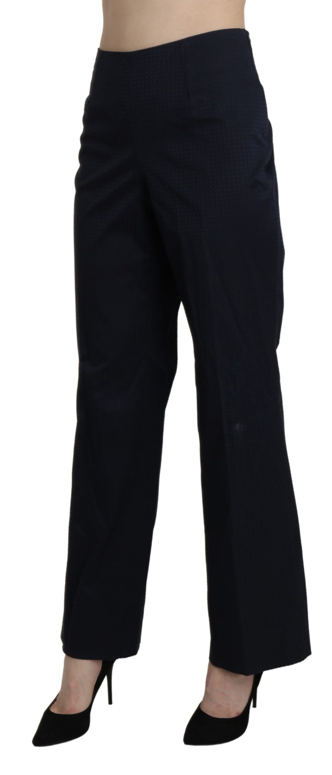 BENCIVENGA Navy Blue High Waist Straight Cotton Pants IT46 | XL