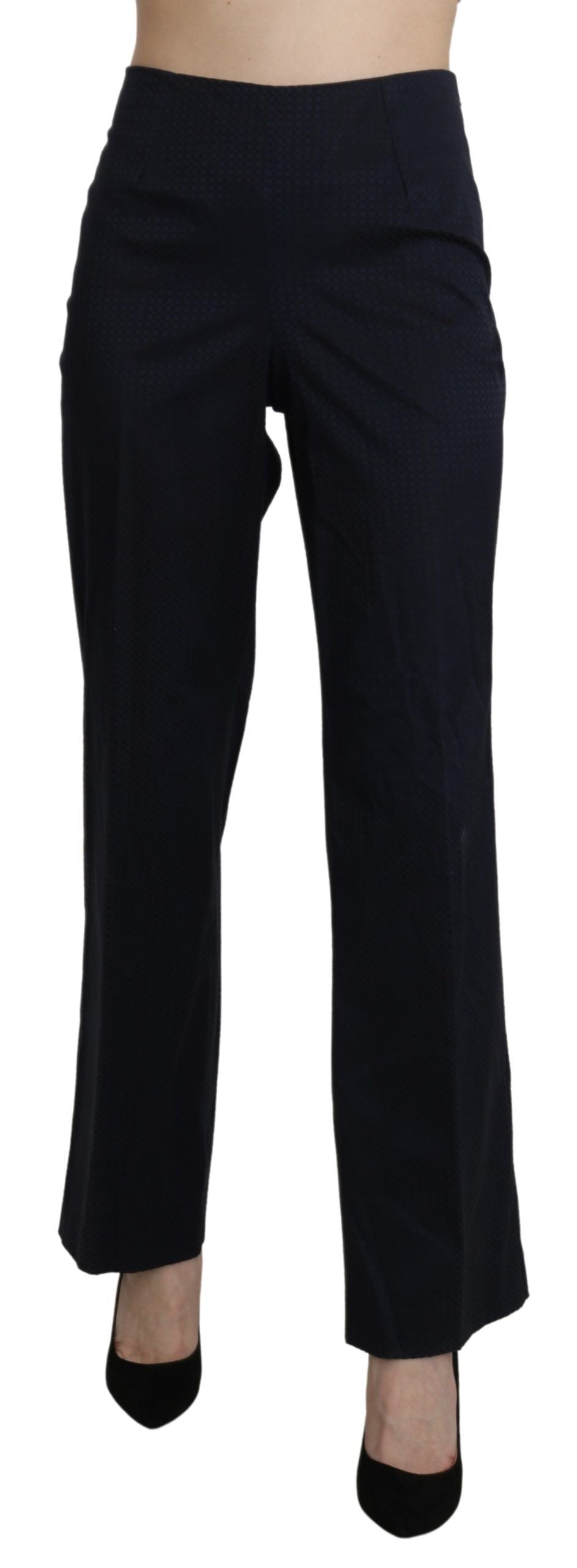 BENCIVENGA Navy Blue High Waist Straight Cotton Pants IT46 | XL