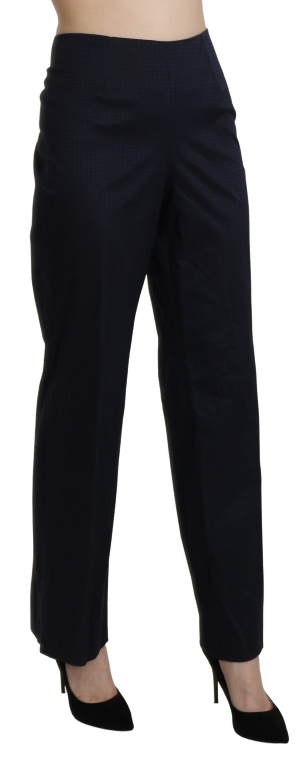 BENCIVENGA Navy Blue High Waist Straight Cotton Pants IT46 | XL