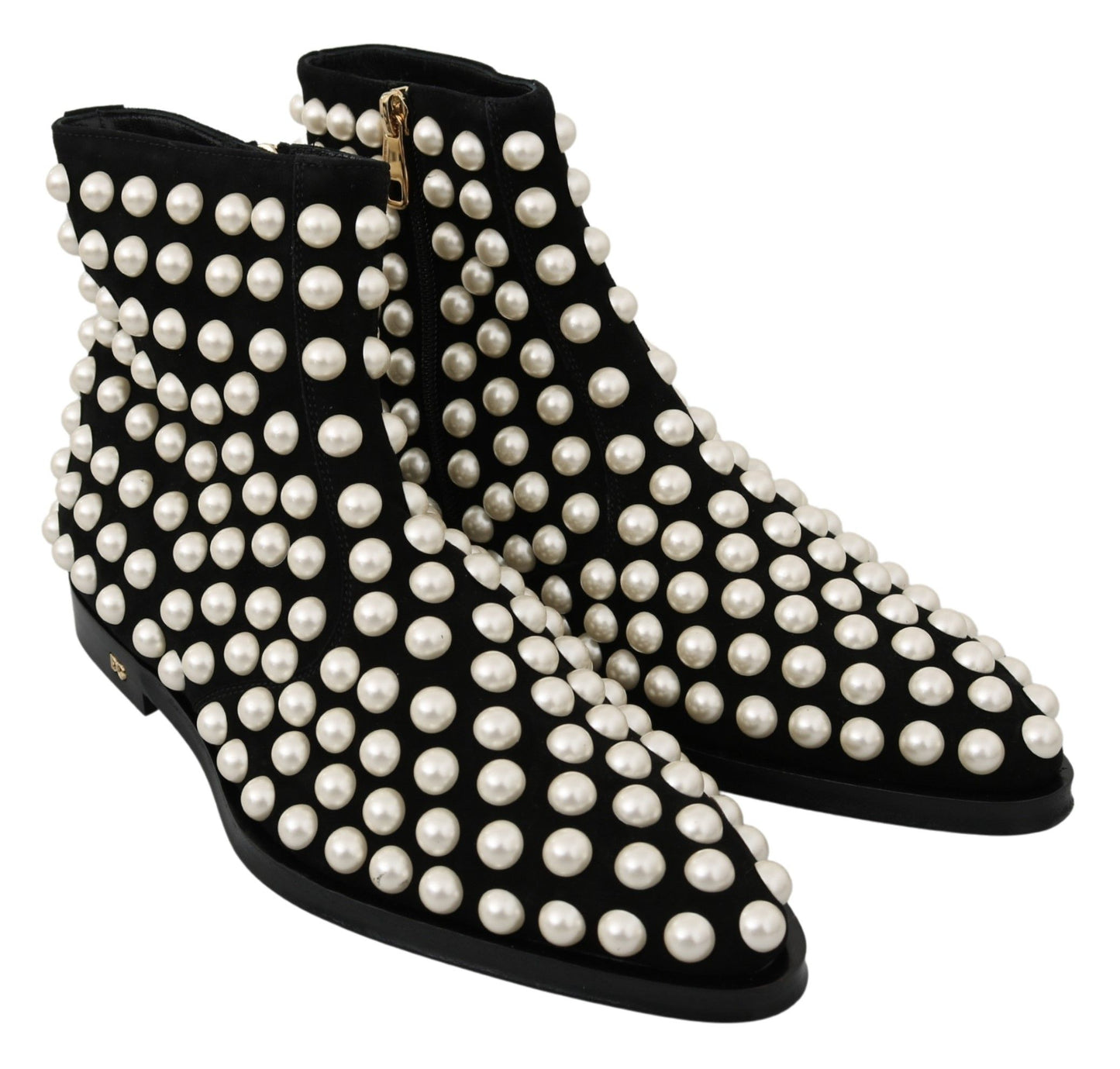 Dolce & Gabbana Chic Black Suede Ankle Boots with Pearls EU39 / US8.5