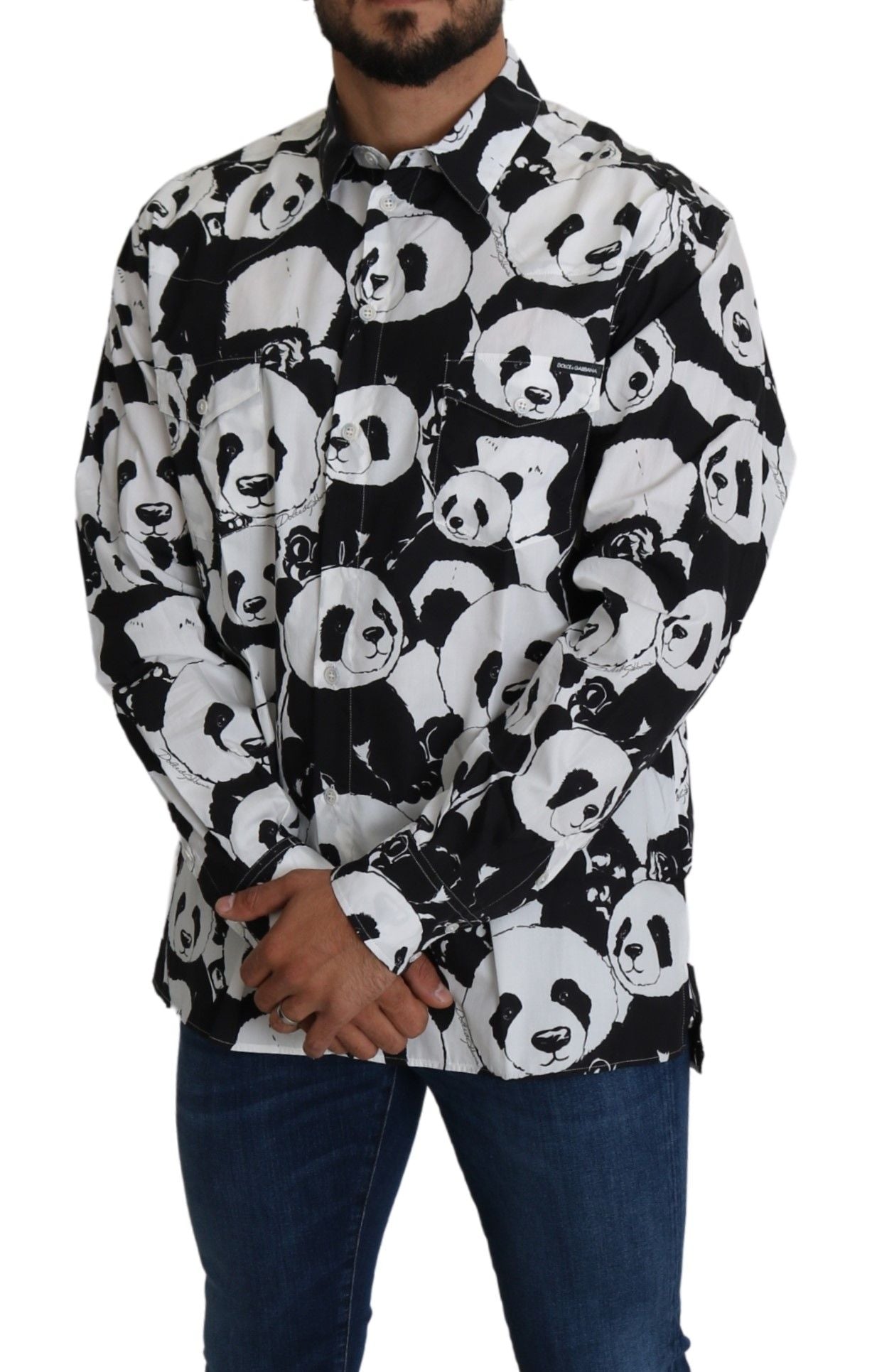 Dolce & Gabbana Panda Print Pure Cotton Shirt - Black White IT37 / XS