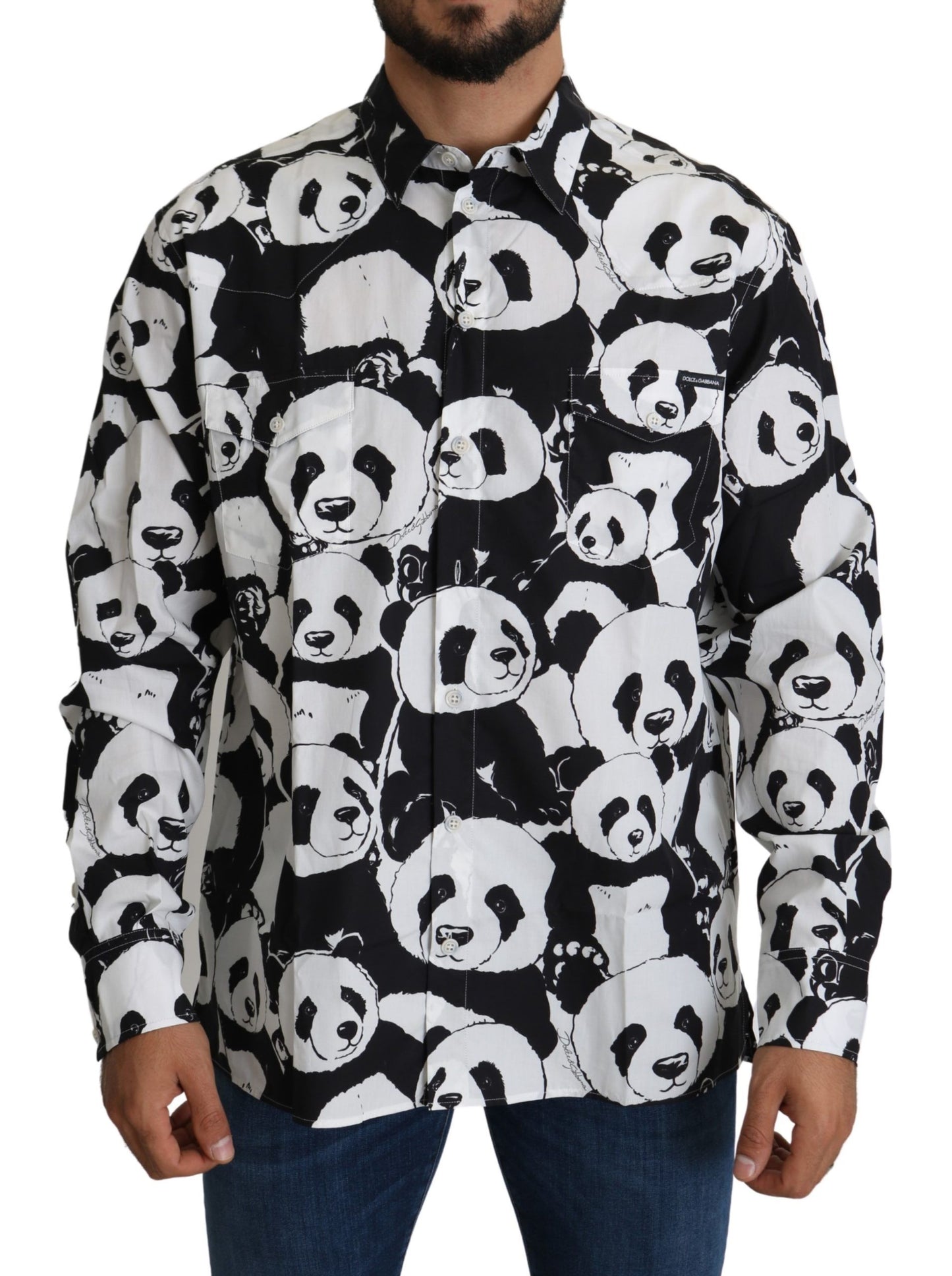 Dolce & Gabbana Panda Print Pure Cotton Shirt - Black White IT37 / XS