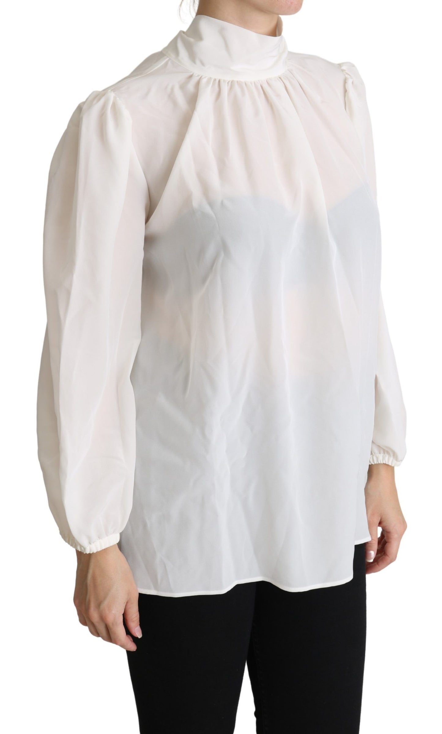 Dolce & Gabbana Elegant White Silk Pussy Bow Blouse IT44 | L