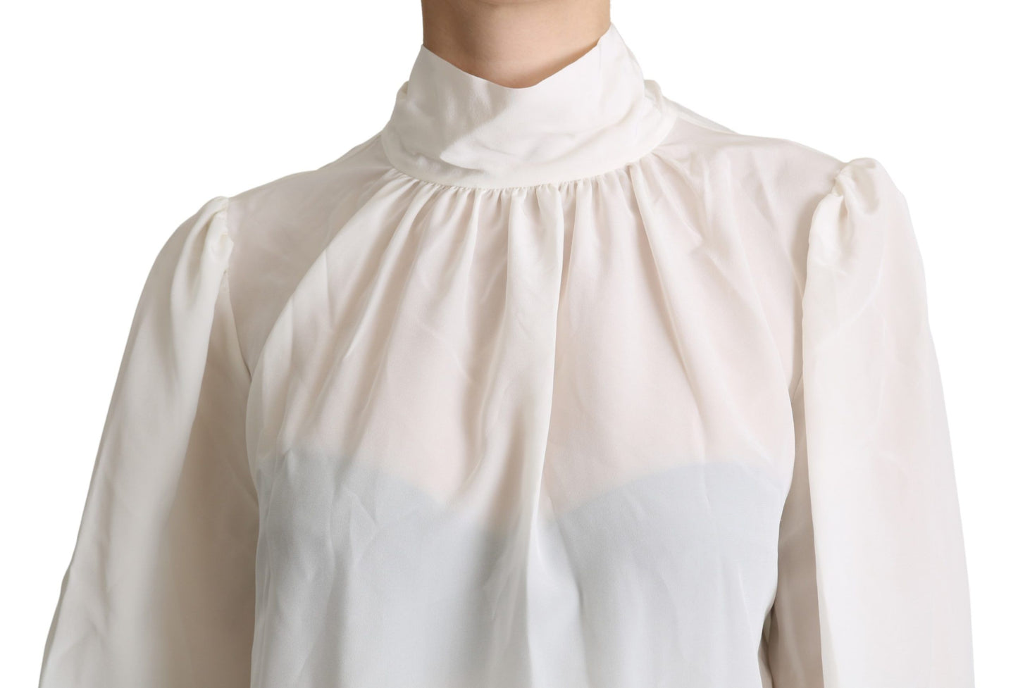 Dolce & Gabbana Elegant White Silk Pussy Bow Blouse IT44 | L