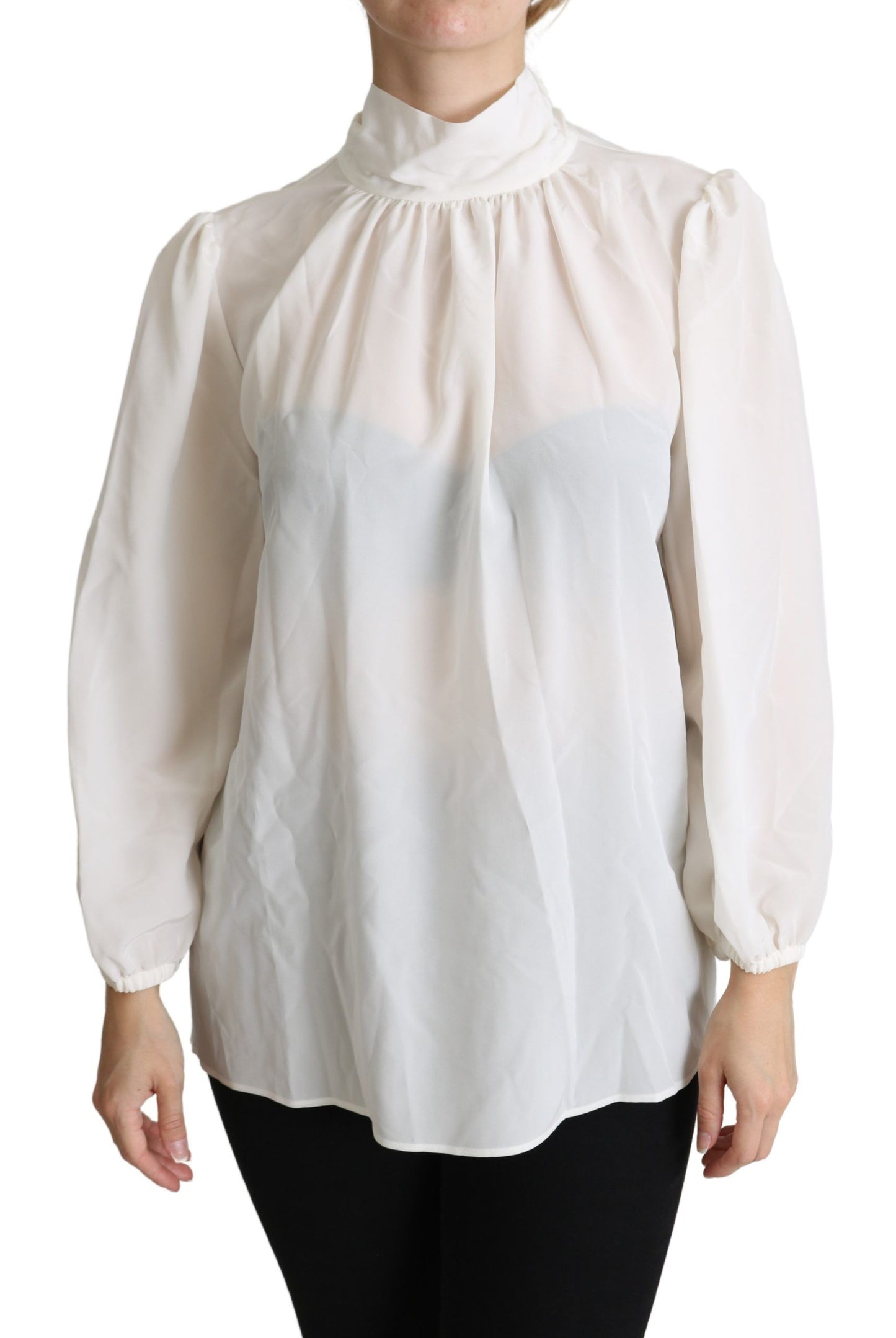 Dolce & Gabbana Elegant White Silk Pussy Bow Blouse IT44 | L