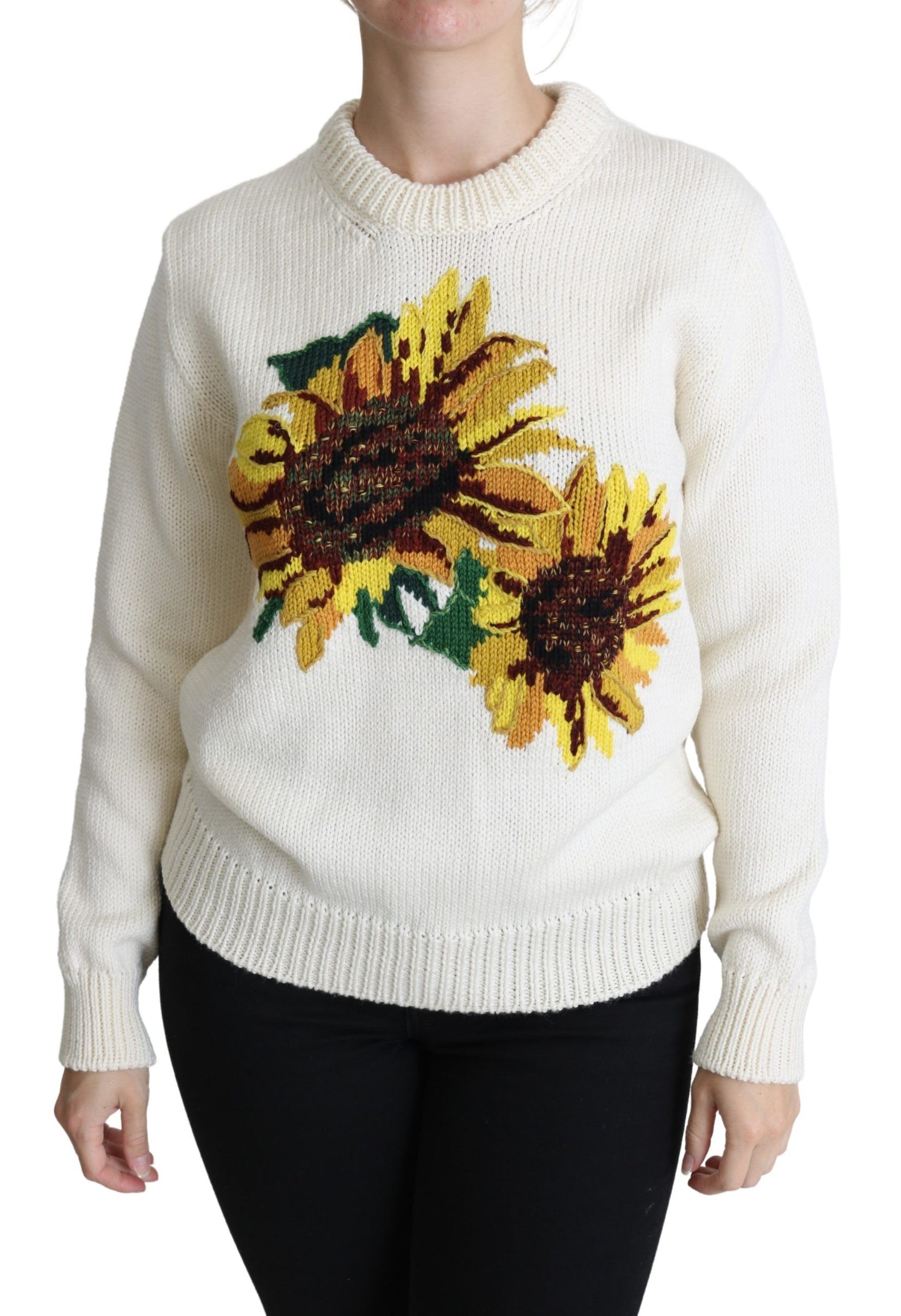 Dolce & Gabbana Elegant Knitted Sunflower Sweater IT36 / XS