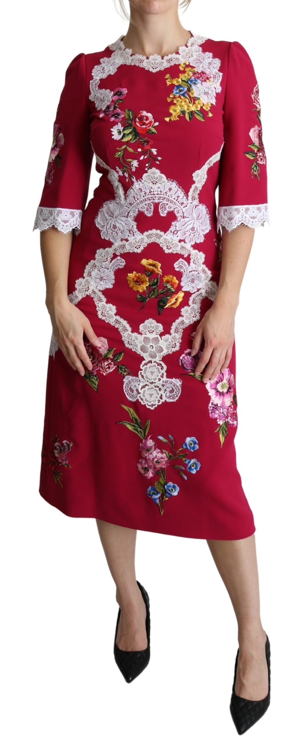 Dolce & Gabbana Floral Embroidered Sheath Midi Dress IT42 | M