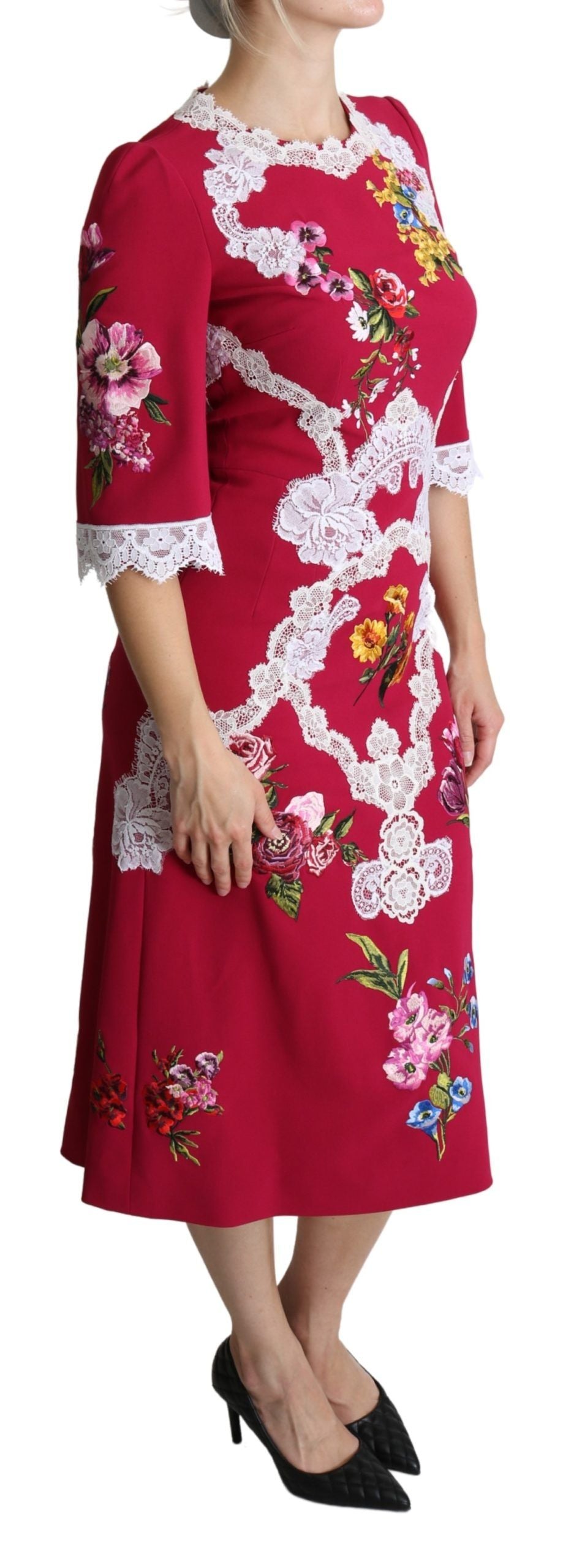 Dolce & Gabbana Floral Embroidered Sheath Midi Dress IT42 | M