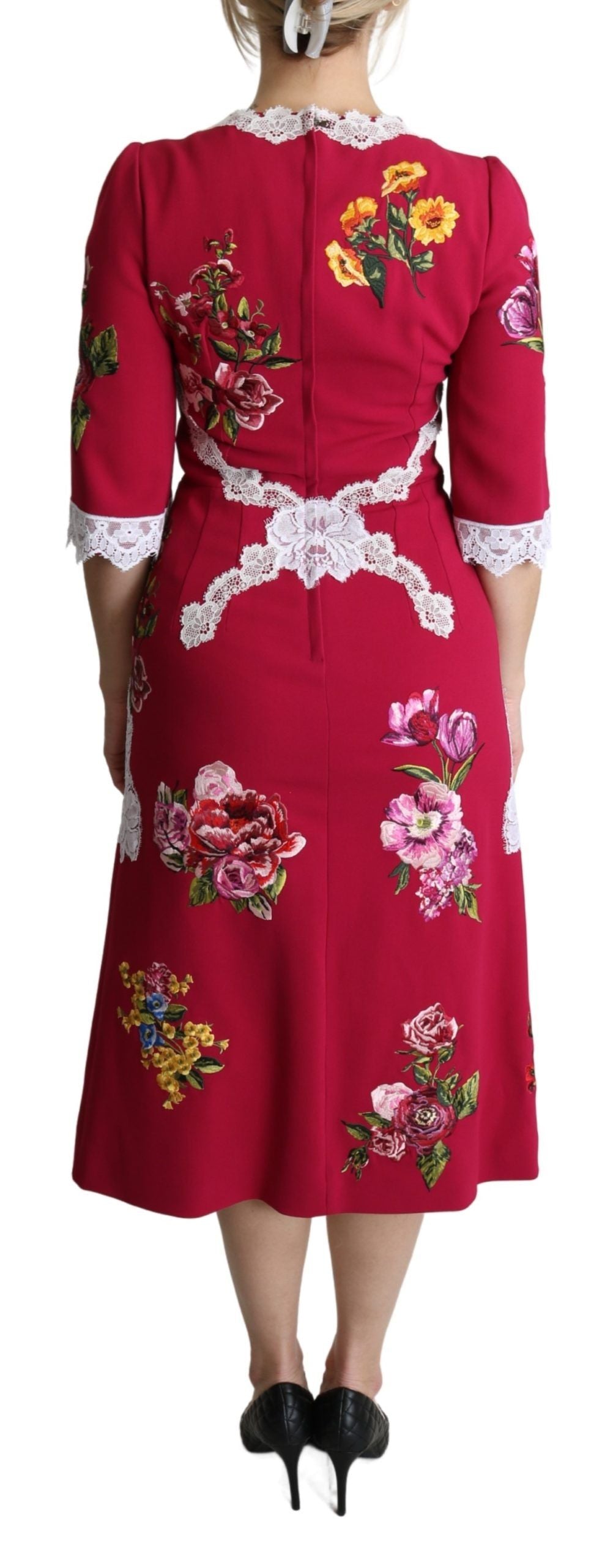 Dolce & Gabbana Floral Embroidered Sheath Midi Dress IT42 | M