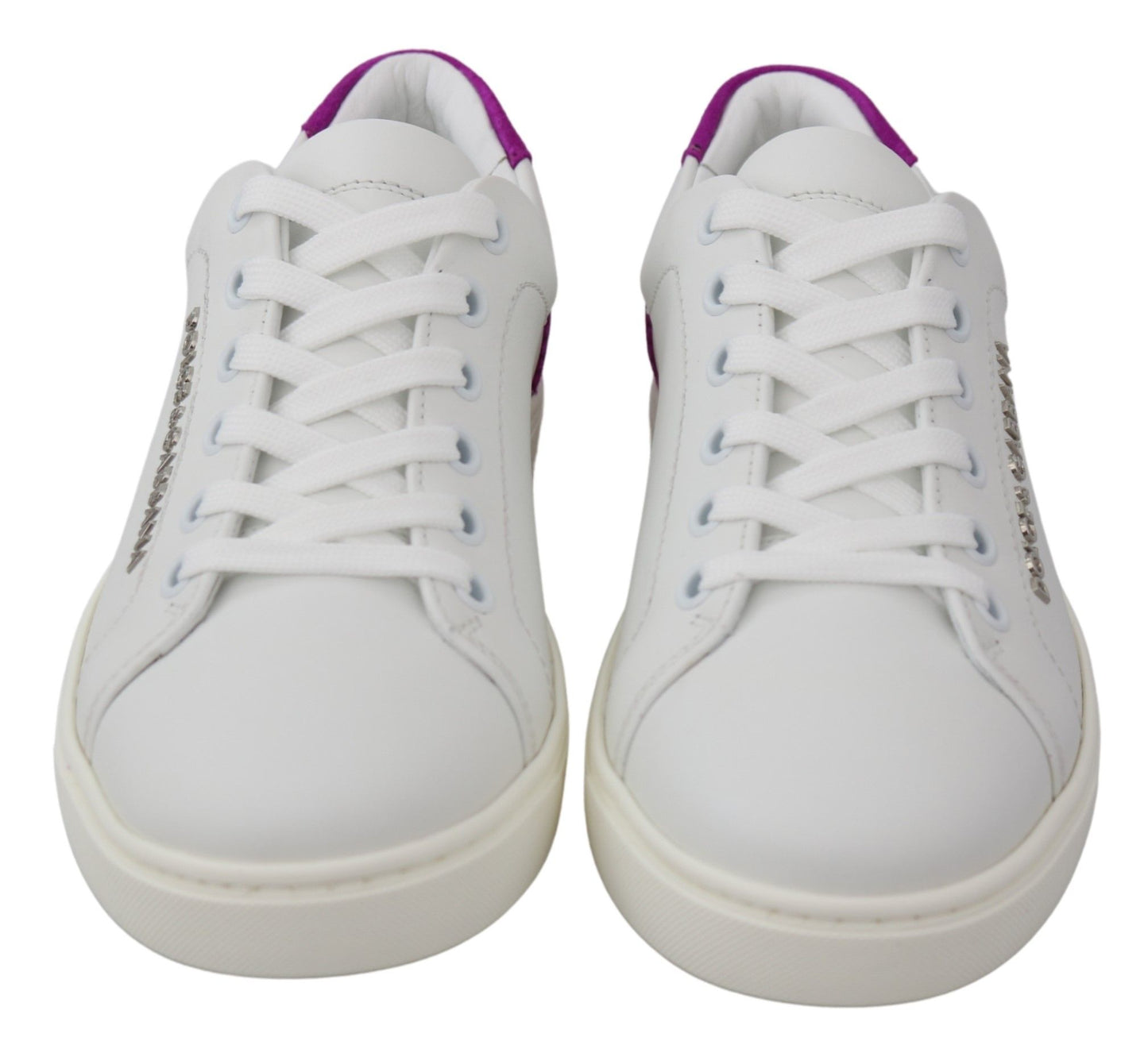 Dolce & Gabbana Chic White Leather Sneakers with Purple Accents EU35.5 / US5.5