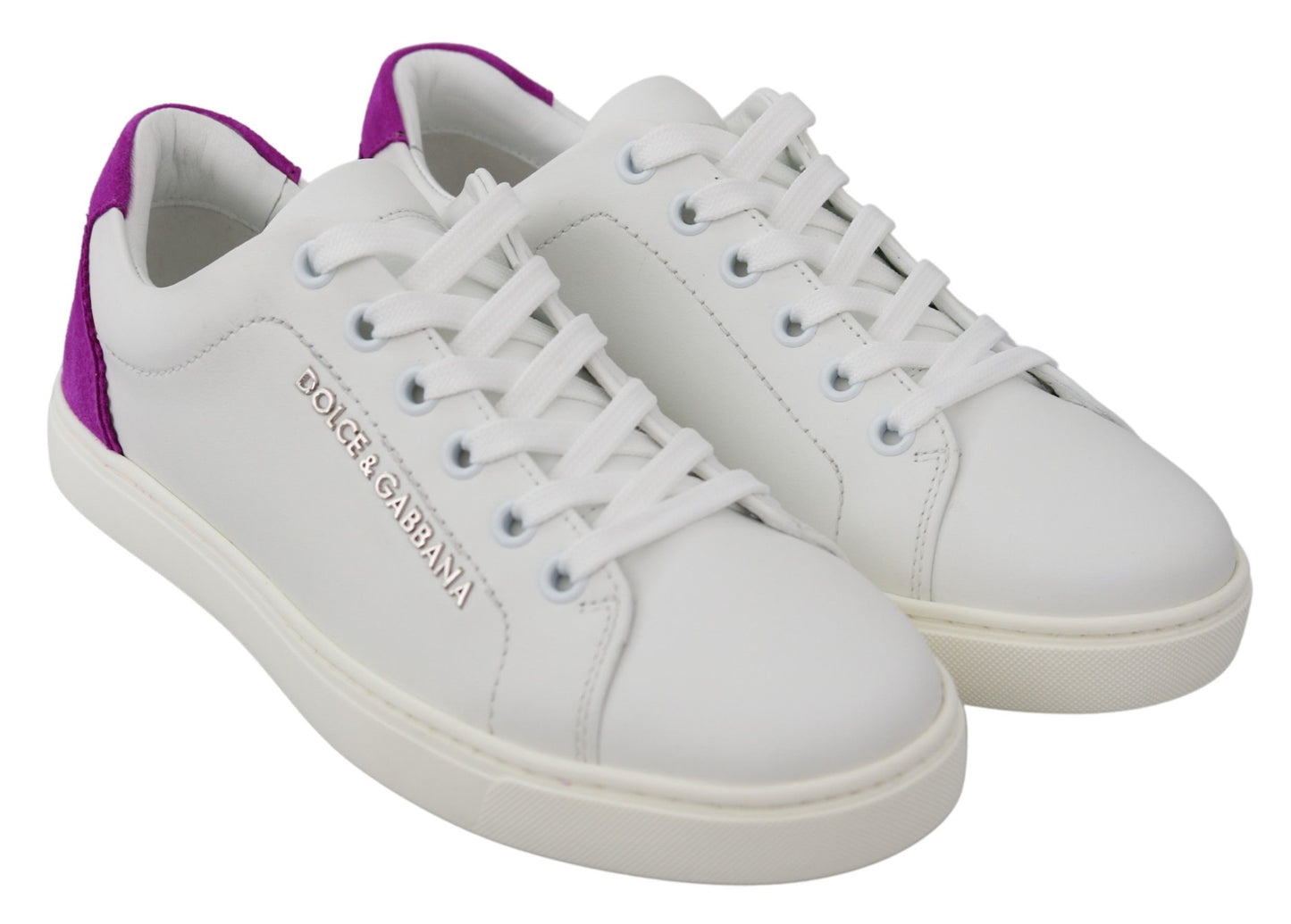 Dolce & Gabbana Chic White Leather Sneakers with Purple Accents EU35.5 / US5.5