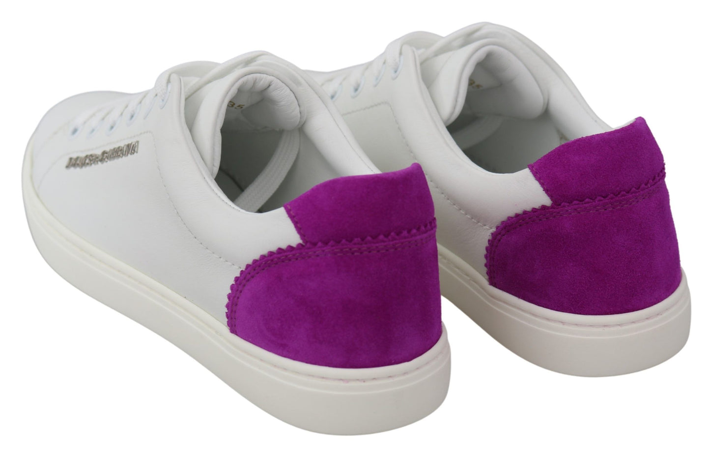 Dolce & Gabbana Chic White Leather Sneakers with Purple Accents EU35.5 / US5.5