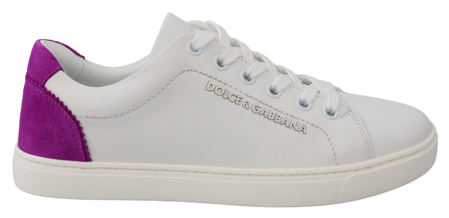 Dolce & Gabbana Chic White Leather Sneakers with Purple Accents EU35.5 / US5.5