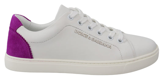 Dolce & Gabbana Chic White Leather Sneakers with Purple Accents EU35.5 / US5.5