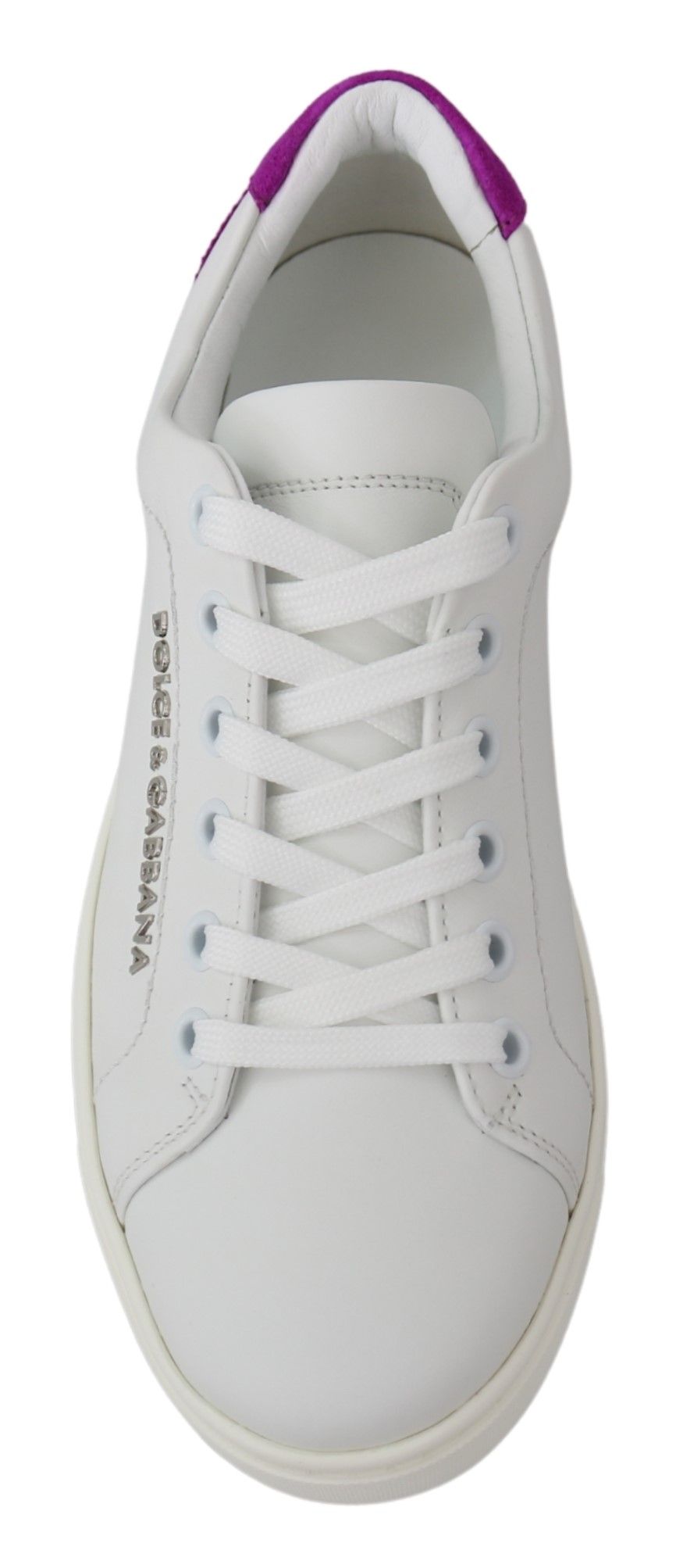 Dolce & Gabbana Chic White Leather Sneakers with Purple Accents EU35.5 / US5.5