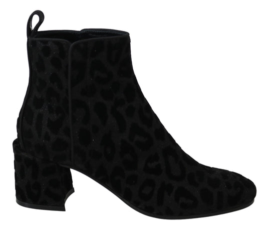 Dolce & Gabbana Elegant Black Leopard Print Short Boots EU36.5 / US6