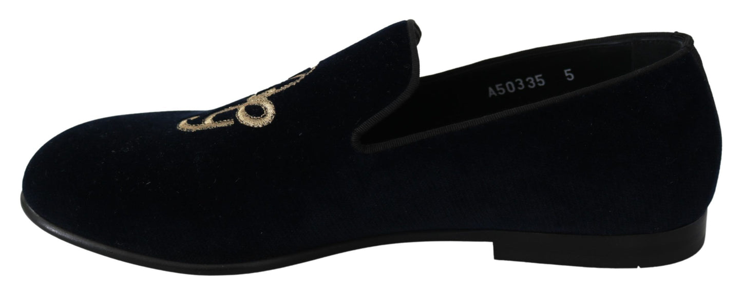 Dolce & Gabbana Elegant Blue Embroidered Loafers EU39.5 / US6.5