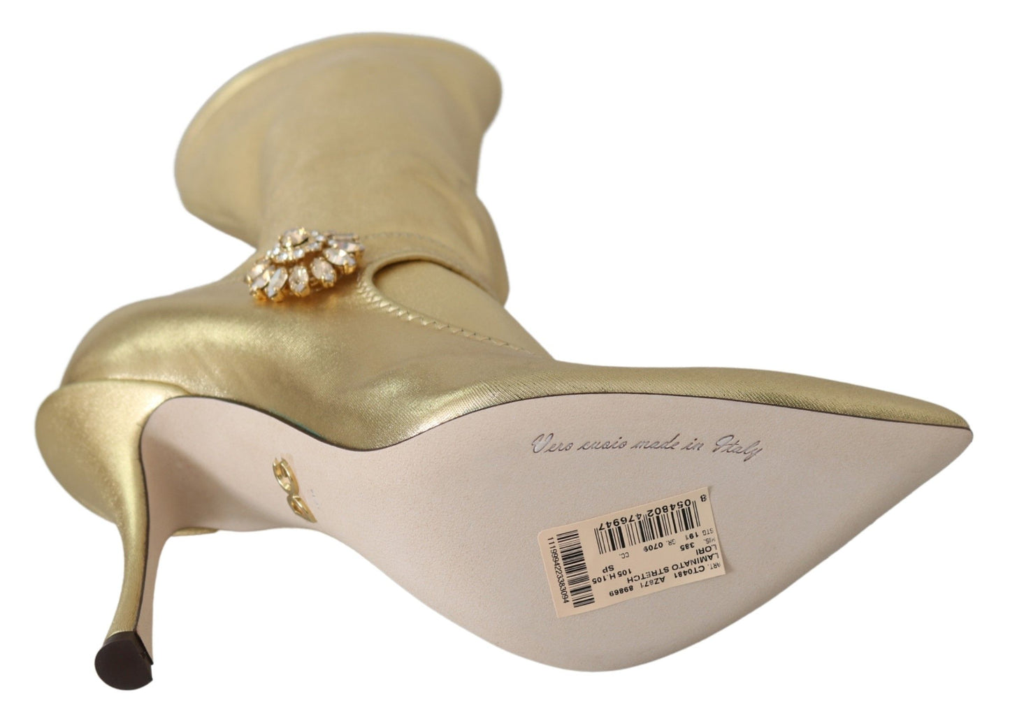 Dolce & Gabbana Elegant Gold Ankle Boots Socks with Rhinestones EU38.5 / US8