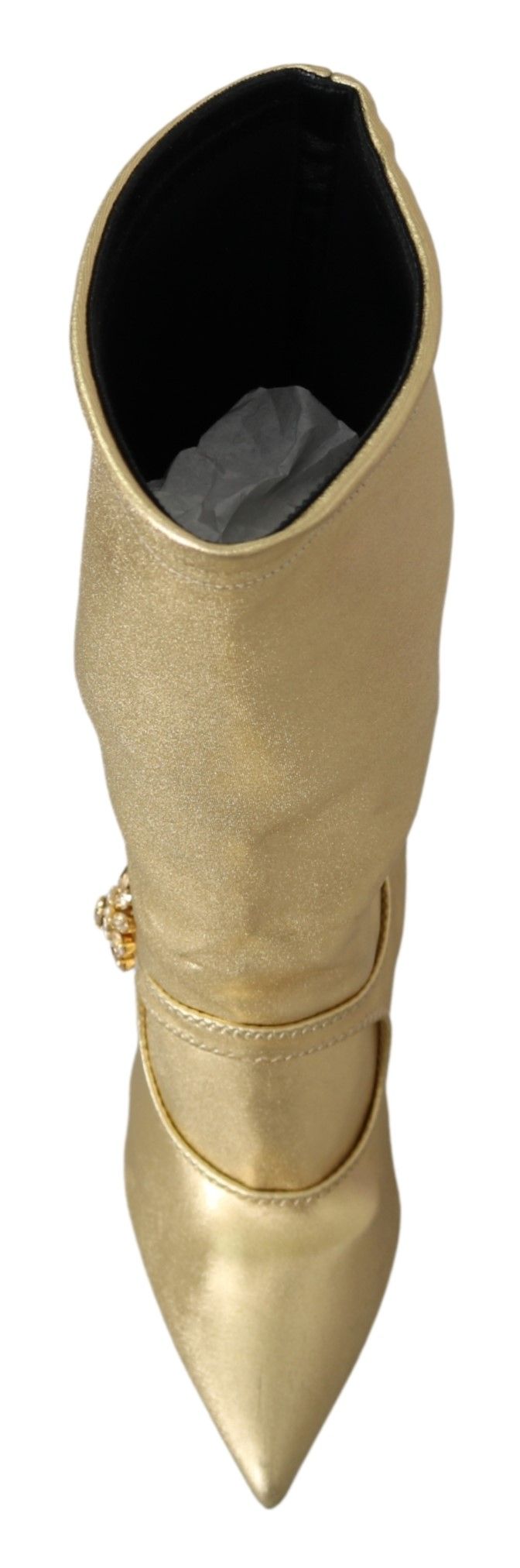 Dolce & Gabbana Elegant Gold Ankle Boots Socks with Rhinestones EU38.5 / US8