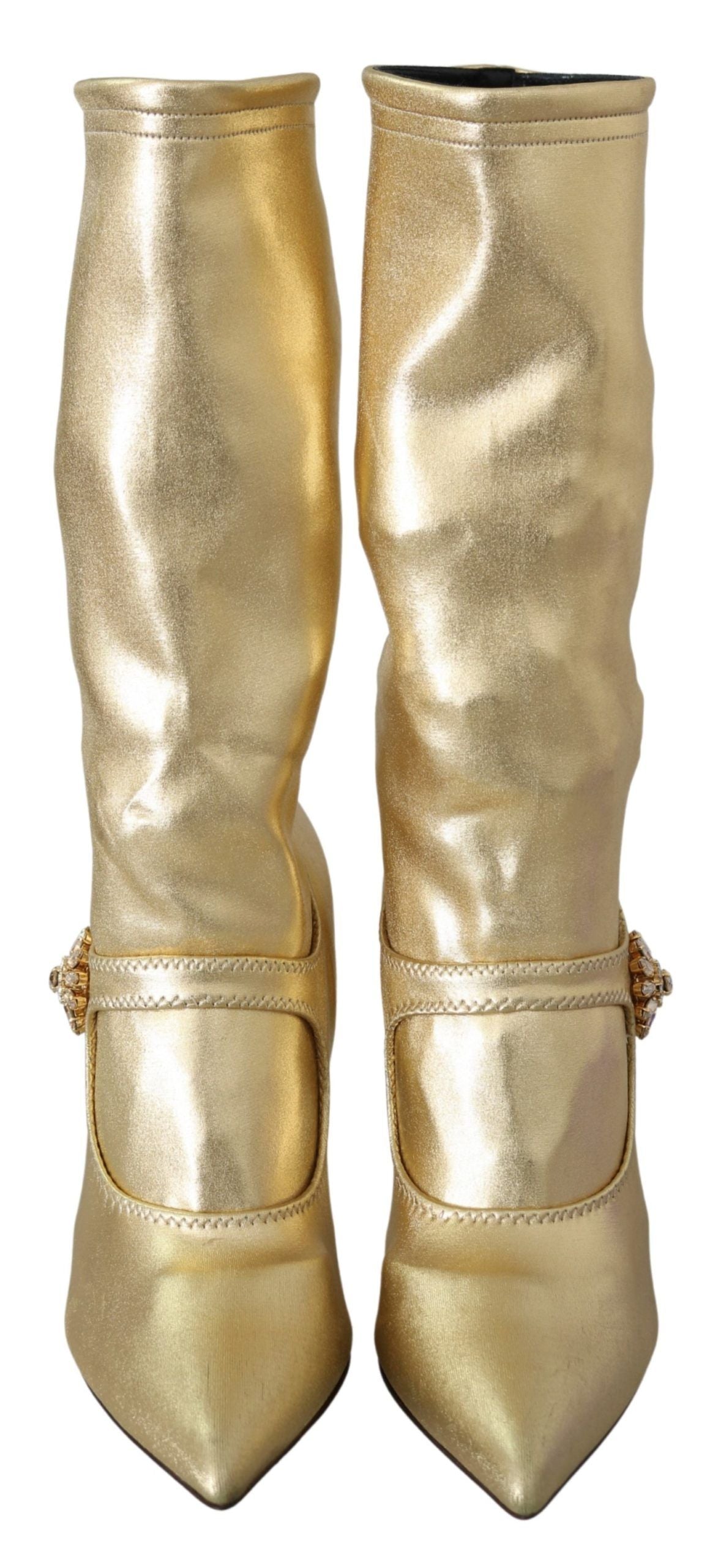 Dolce & Gabbana Elegant Gold Ankle Boots Socks with Rhinestones EU38.5 / US8