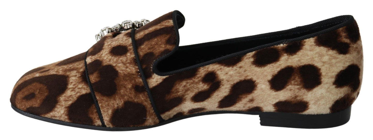 Dolce & Gabbana Leopard Print Crystal Embellished Loafers EU35 / US4.5