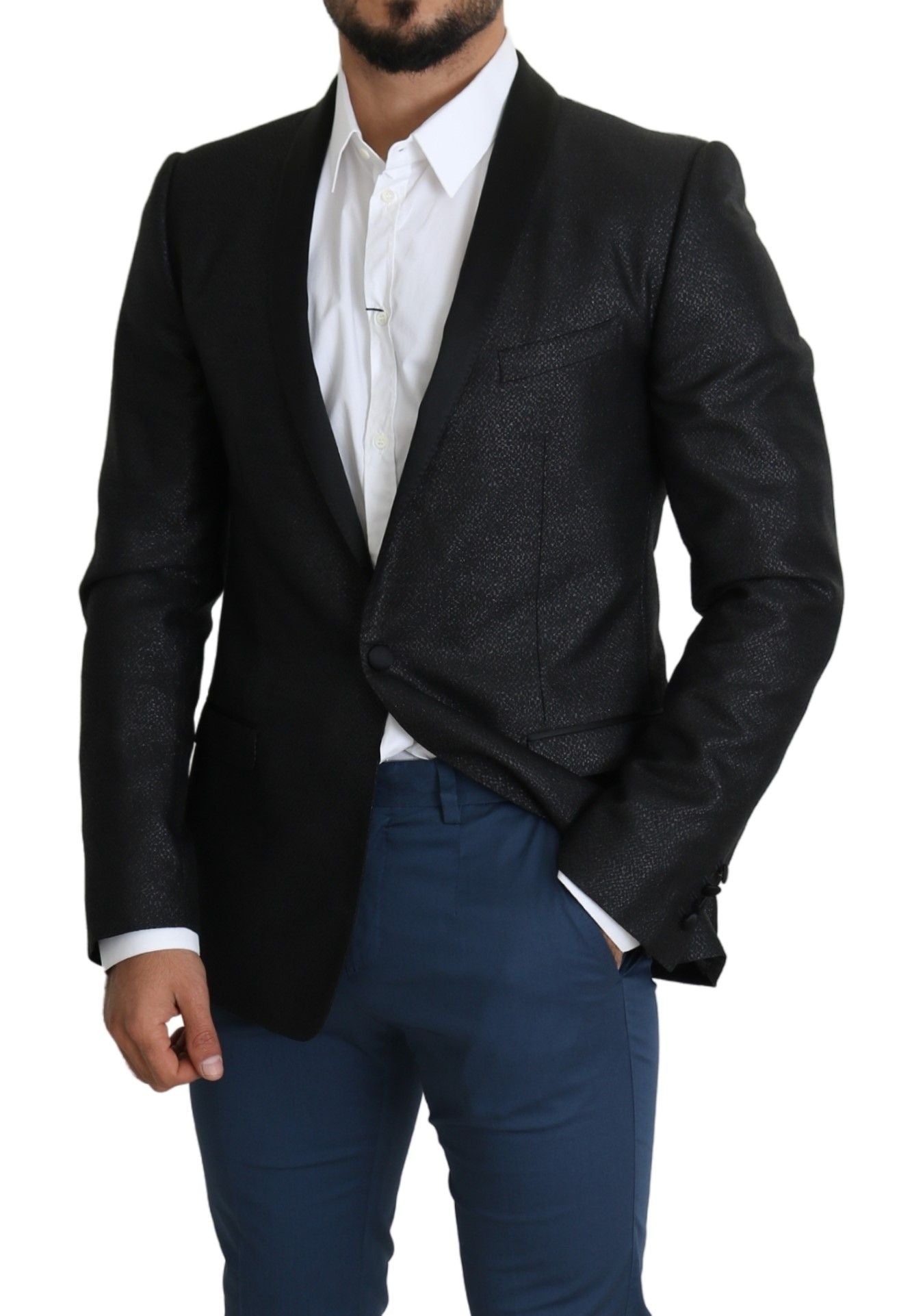 Dolce & Gabbana Elegant Black Jacquard Slim Fit Blazer IT50 / L