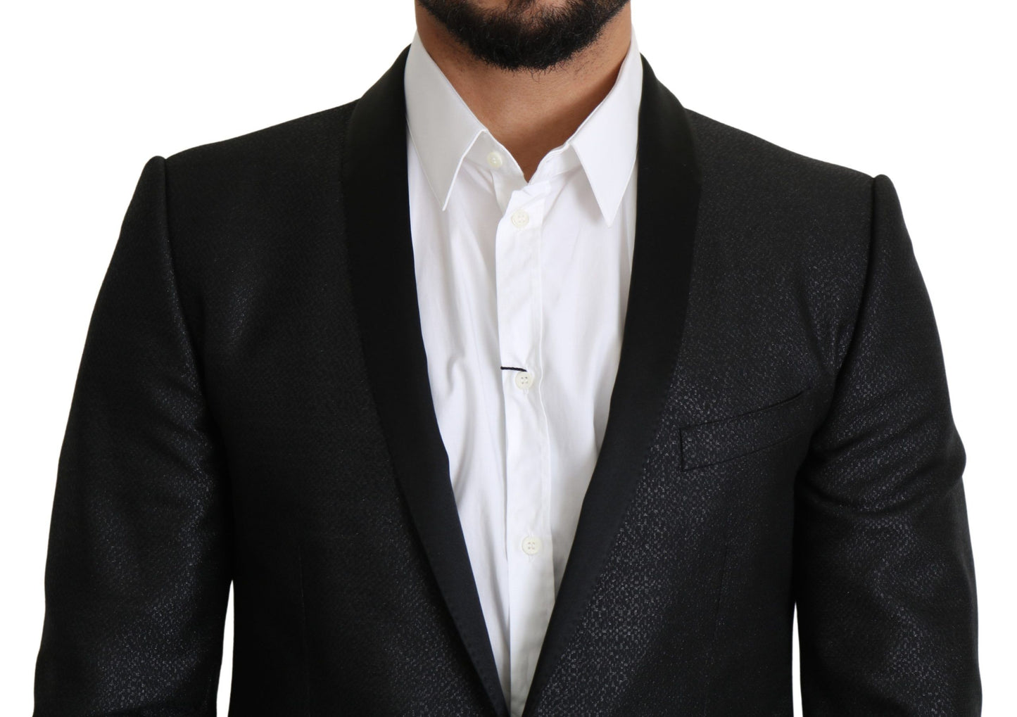 Dolce & Gabbana Elegant Black Jacquard Slim Fit Blazer IT50 / L