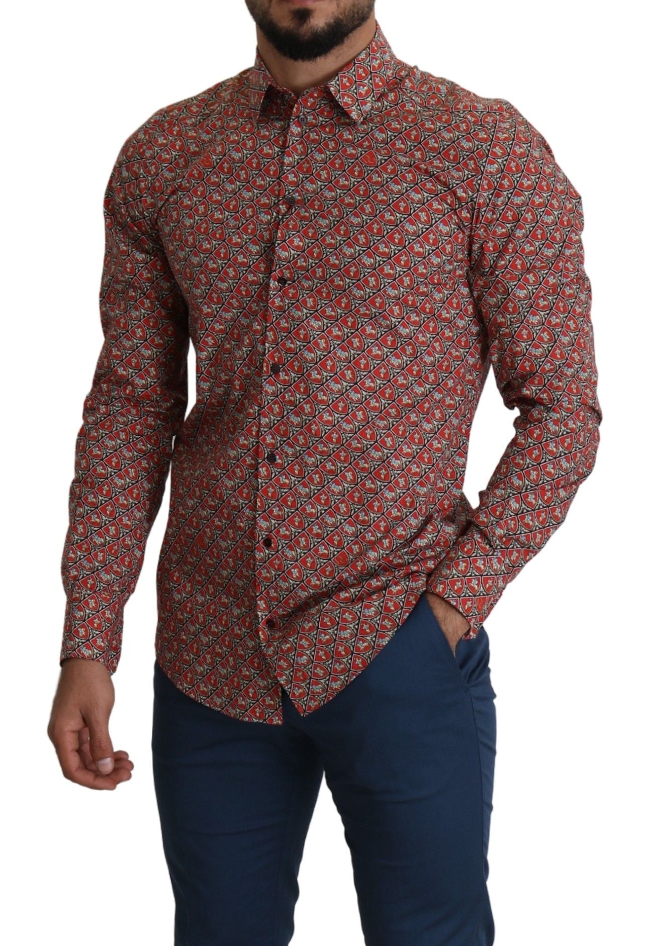 Dolce & Gabbana Elegant Red Martini Fit Cotton Shirt IT39 / S