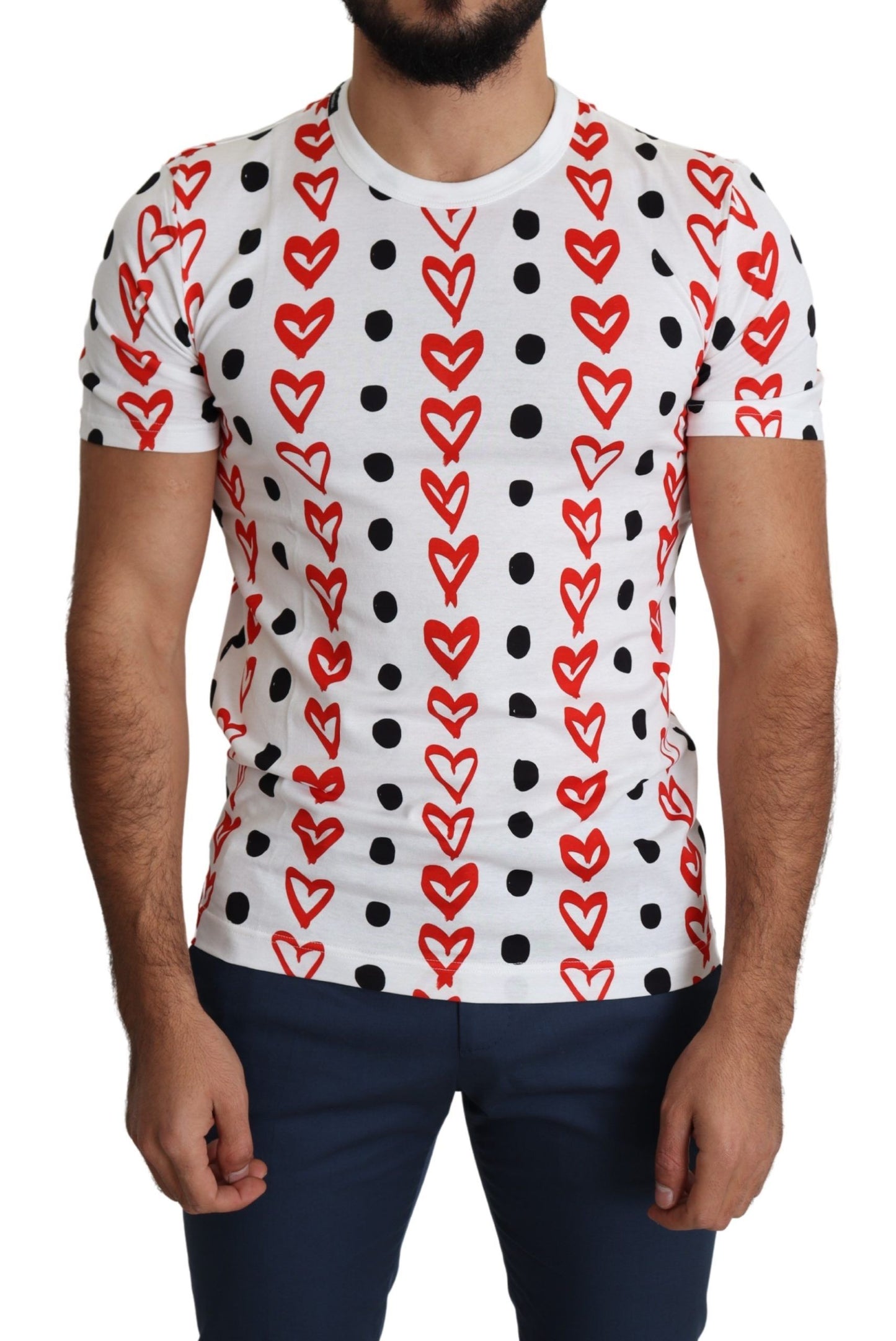 Dolce & Gabbana Chic White Cotton Tee with Heart Print IT48 / M