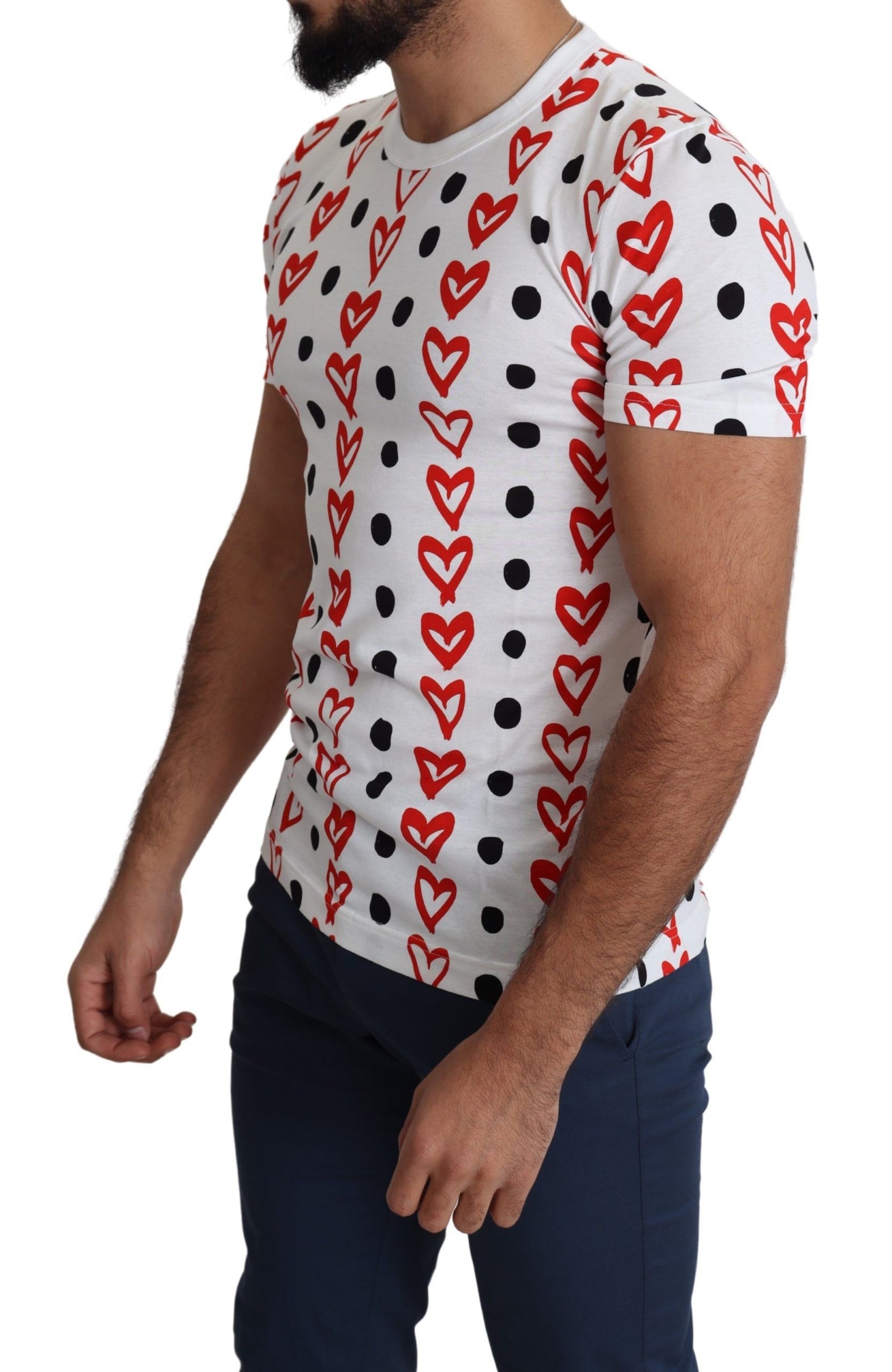 Dolce & Gabbana Chic White Cotton Tee with Heart Print IT48 / M