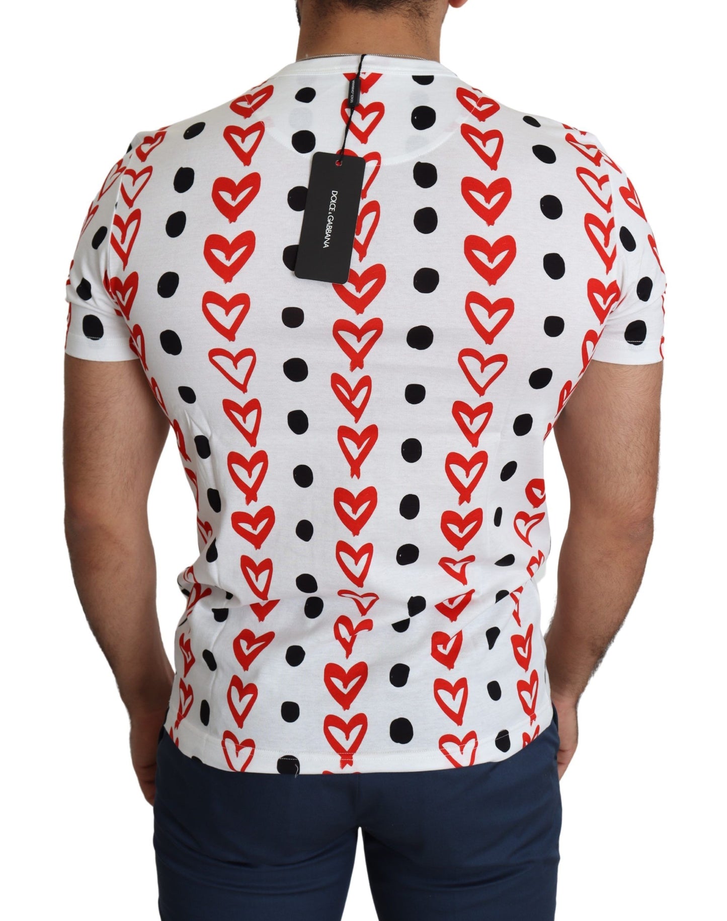 Dolce & Gabbana Chic White Cotton Tee with Heart Print IT48 / M