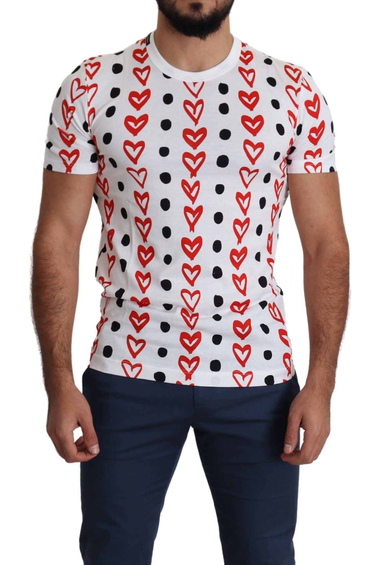 Dolce & Gabbana Chic White Cotton Tee with Heart Print IT48 / M