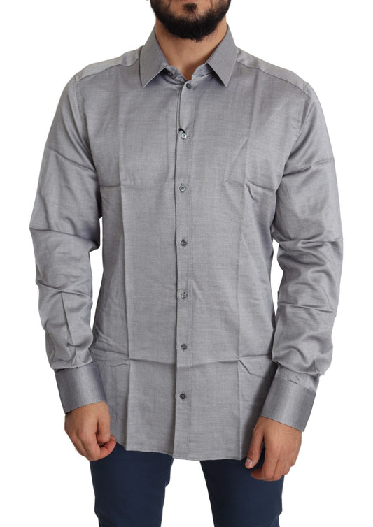 Dolce & Gabbana Elegant Gray Slim Fit Cotton Dress Shirt IT37 / XS