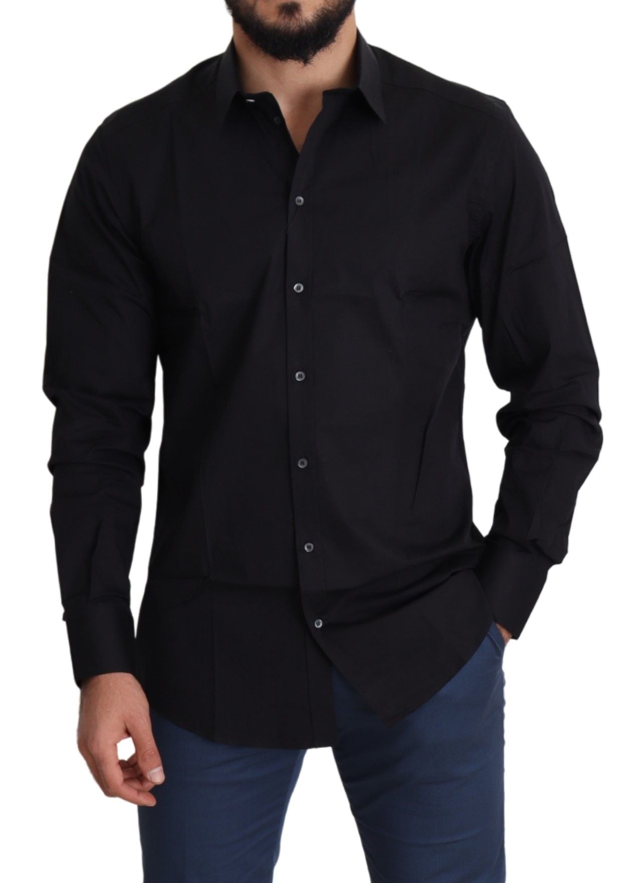 Dolce & Gabbana Elegant Black Cotton Stretch Dress Shirt IT38 | XS