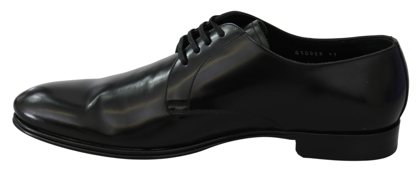 Dolce & Gabbana Elegant Black Leather Derby Shoes EU41.5 / US8.5