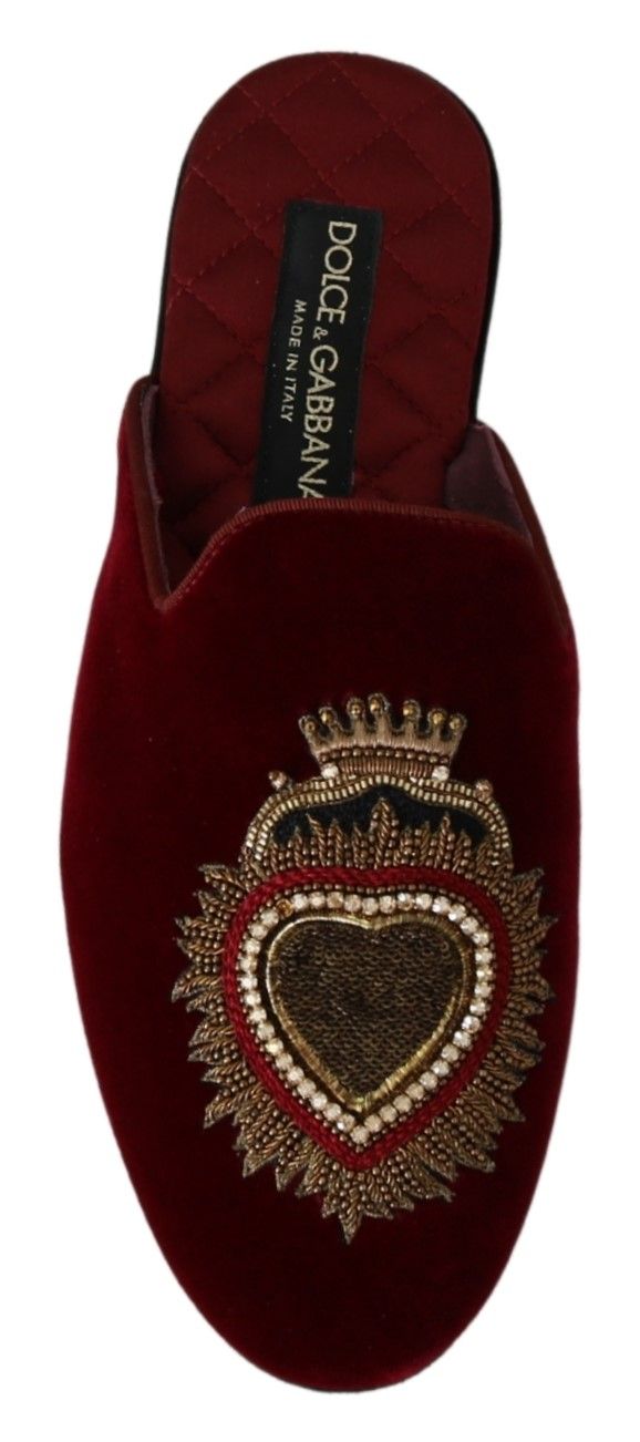 Dolce & Gabbana Red Velvet Embroidered Slides EU39 / US6