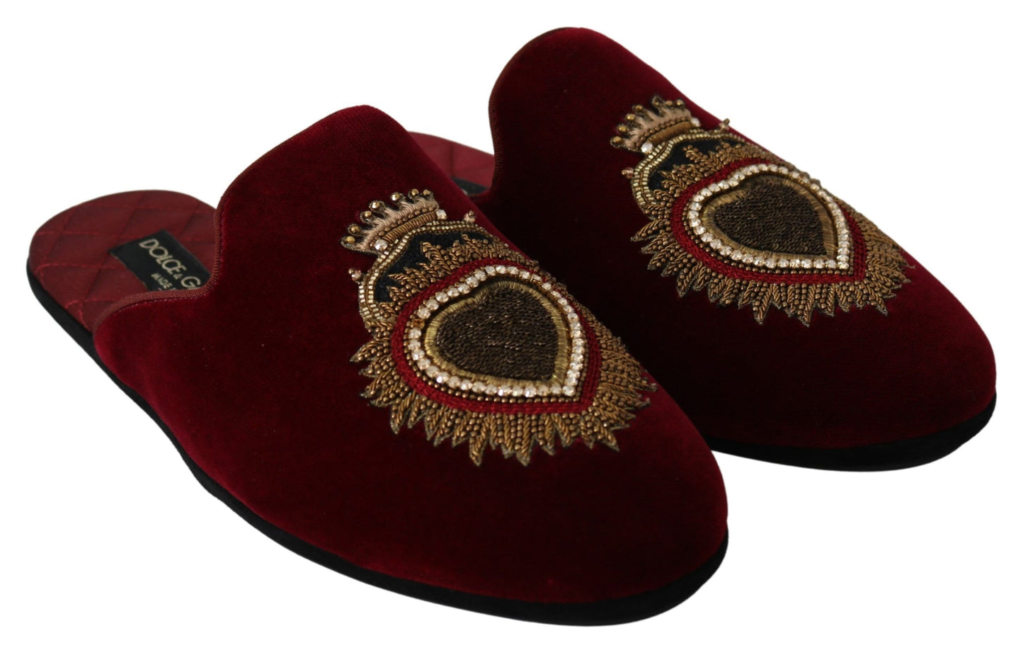 Dolce & Gabbana Red Velvet Embroidered Slides EU39 / US6