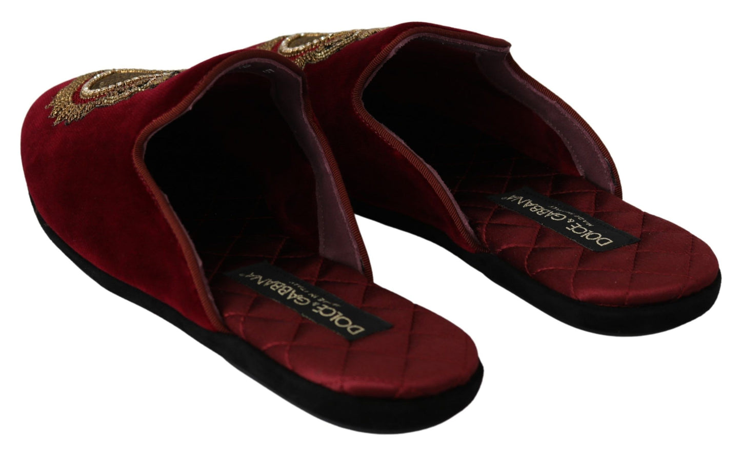 Dolce & Gabbana Red Velvet Embroidered Slides EU39 / US6