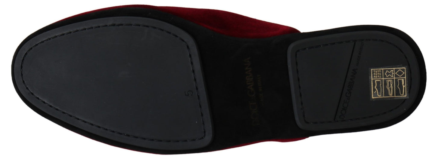 Dolce & Gabbana Red Velvet Embroidered Slides EU39 / US6