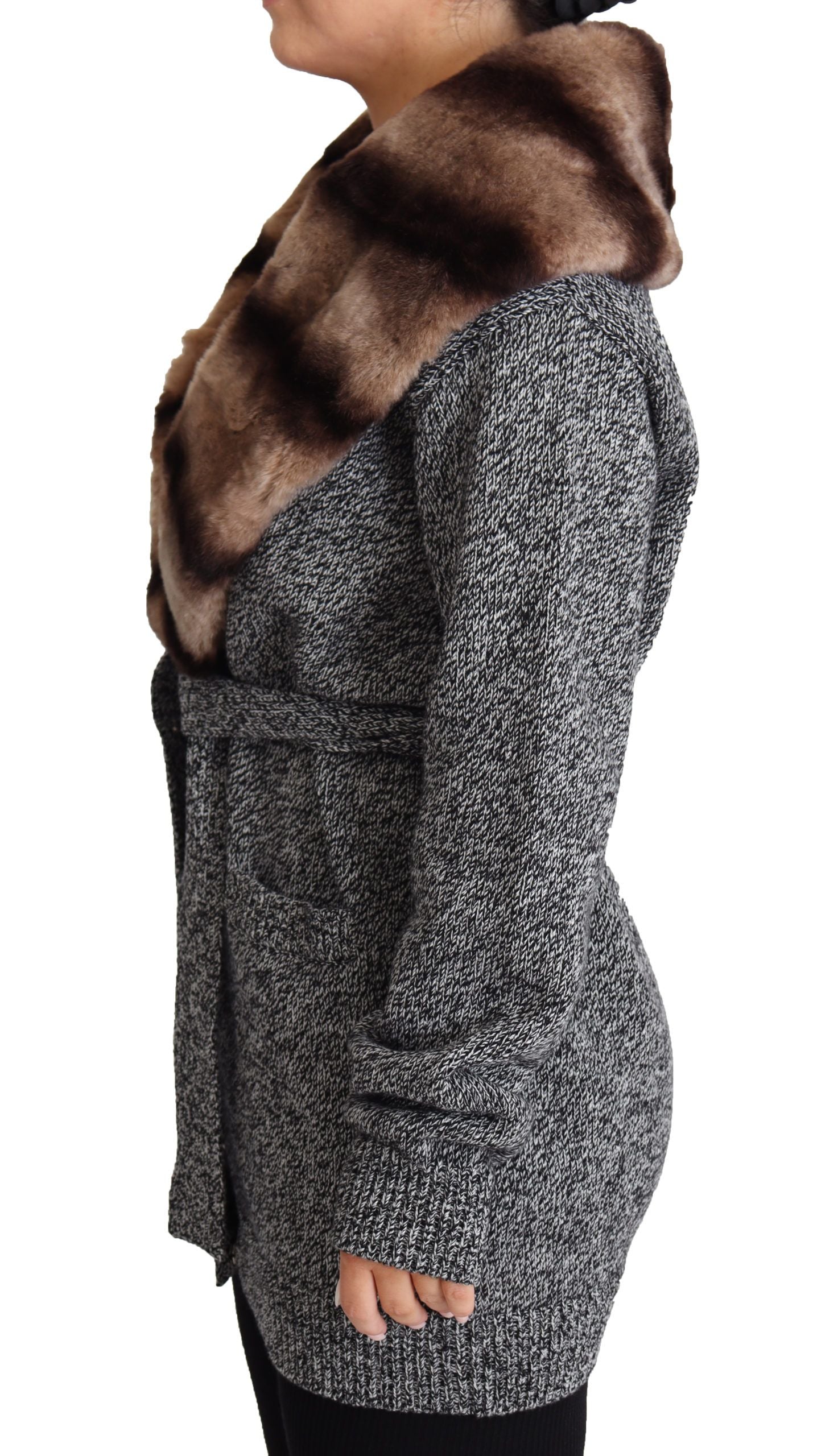 Dolce & Gabbana Elegant Cashmere Cardigan with Rabbit Fur Collar IT38 | XS