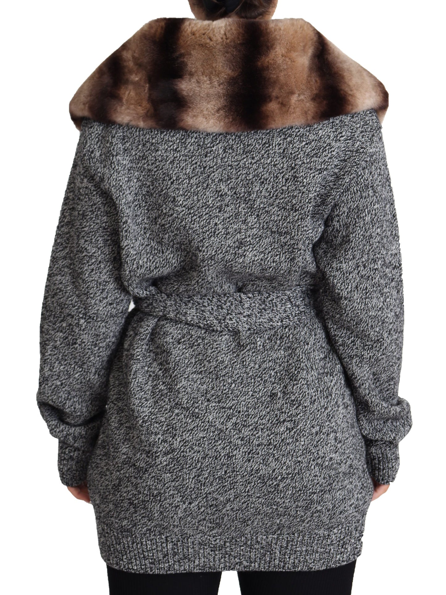 Dolce & Gabbana Elegant Cashmere Cardigan with Rabbit Fur Collar IT38 | XS